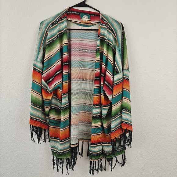 Double D Ranch Pachamama Serape Striped Western Open Front Kimono Jacket Large - Picture 1 of 11